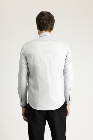 Orta Gri Uzun Kol Slim Fit Dar Kesim Klasik Non Iron Saten Pamuklu Gömlek