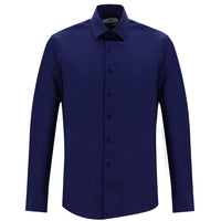 Orta Lacivert Uzun Kol Slim Fit Dar Kesim Klasik Non Iron Saten Pamuklu Gömlek