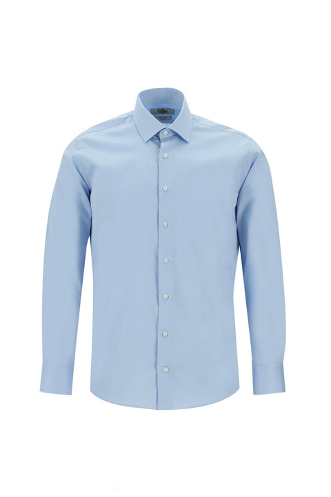 Uçuk Mavi Uzun Kol Slim Fit Dar Kesim Klasik Non Iron Saten Pamuklu Gömlek