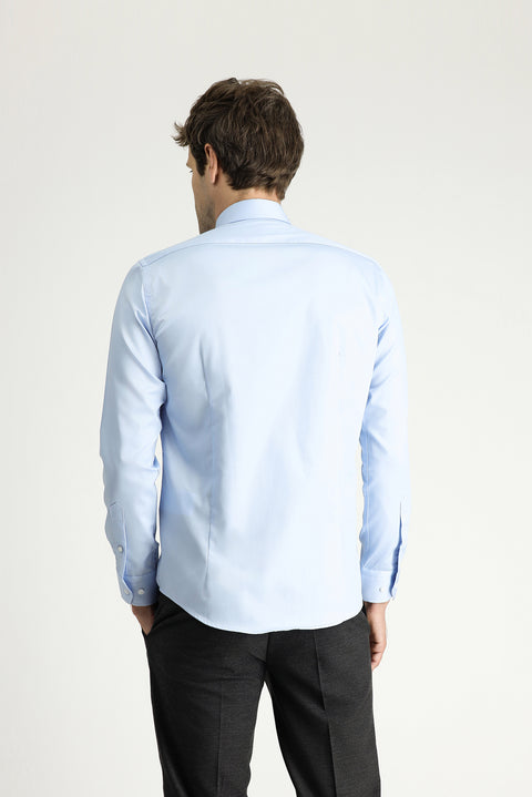 Uçuk Mavi Uzun Kol Slim Fit Dar Kesim Klasik Non Iron Saten Pamuklu Gömlek