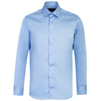 Açık Mavi Uzun Kol Slim Fit Dar Kesim Klasik Non Iron Saten Pamuklu Gömlek