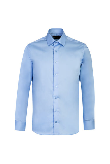 Açık Mavi Uzun Kol Slim Fit Dar Kesim Klasik Non Iron Saten Pamuklu Gömlek