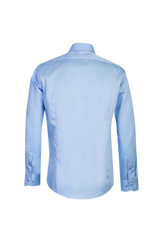 Açık Mavi Uzun Kol Slim Fit Dar Kesim Klasik Non Iron Saten Pamuklu Gömlek