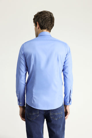 Aqua Mavisi Uzun Kol Slim Fit Dar Kesim Klasik Non Iron Saten Pamuklu Gömlek