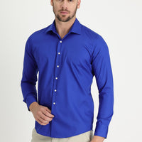 Saks Mavi Uzun Kol Slim Fit Dar Kesim Klasik Non Iron Saten Pamuklu Gömlek
