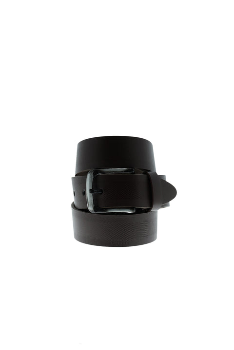 Dark Brown Sporty Patterned Leather Belt