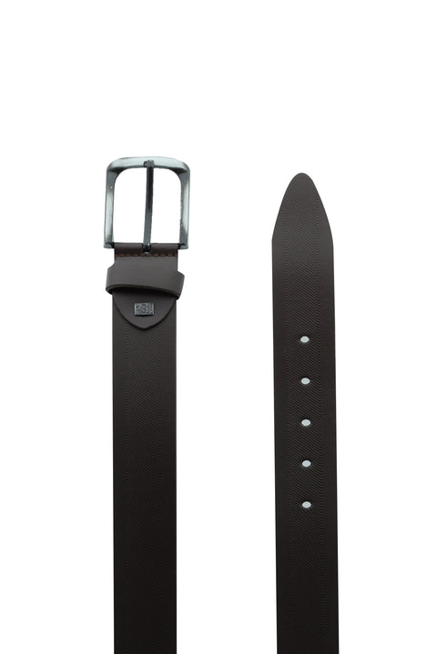 Dark Brown Sporty Patterned Leather Belt