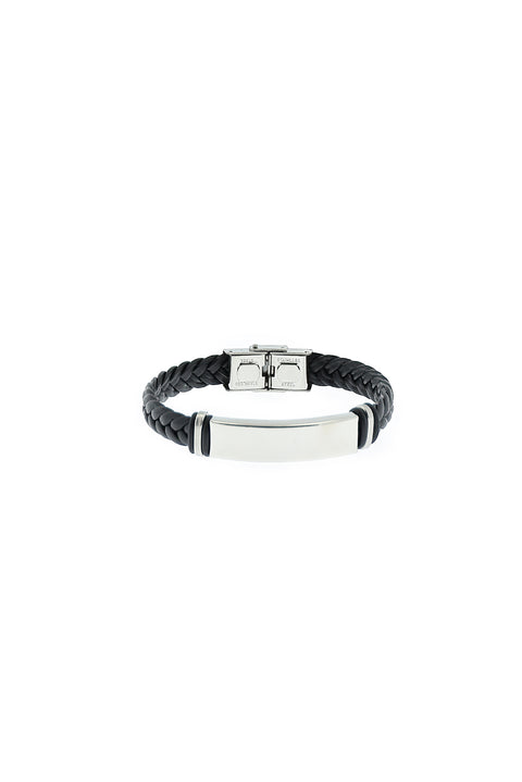 Black Leather Steel Bracelet