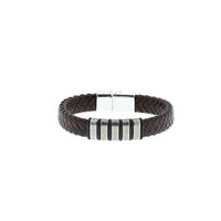 Dark Brown Leather Steel Bracelet