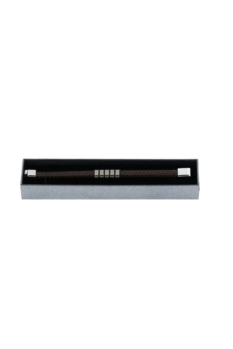 Dark Brown Leather Steel Bracelet