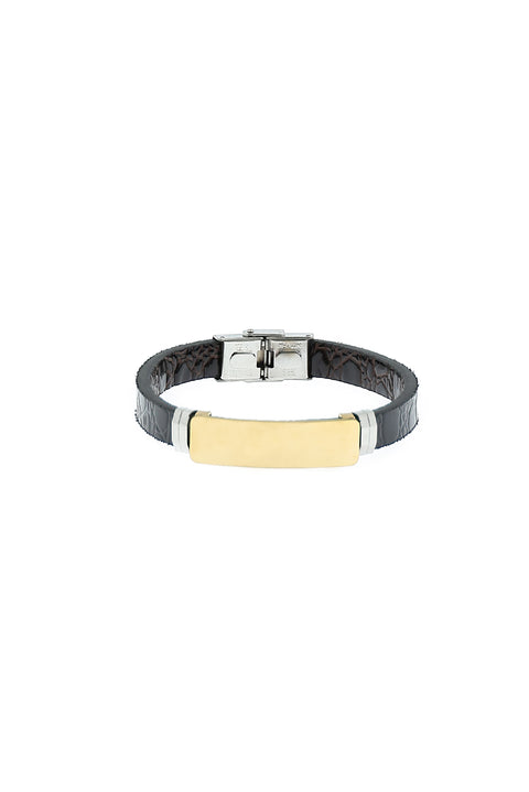 Black Leather Steel Gold Bracelet