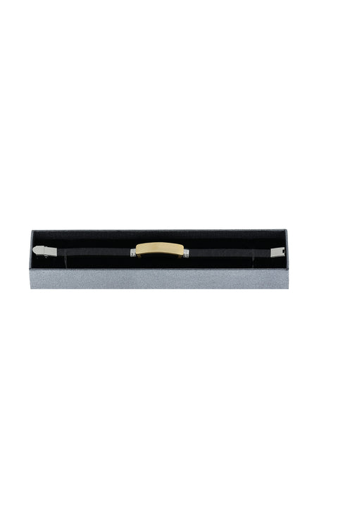 Black Leather Steel Gold Bracelet