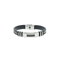 Black Leather Steel Gold Bracelet