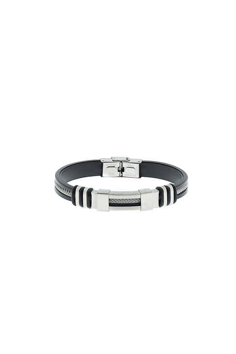 Black Leather Steel Gold Bracelet