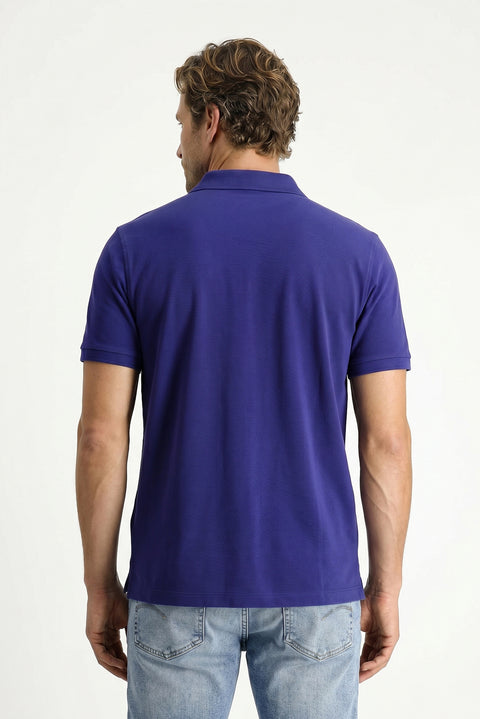 Medium Navy Polo Collar Regular Fit Embroidered Cotton T-Shirt