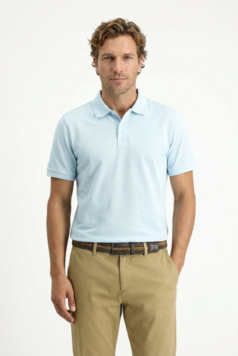 Light Blue Polo Collar Regular Fit Embroidered T-Shirt