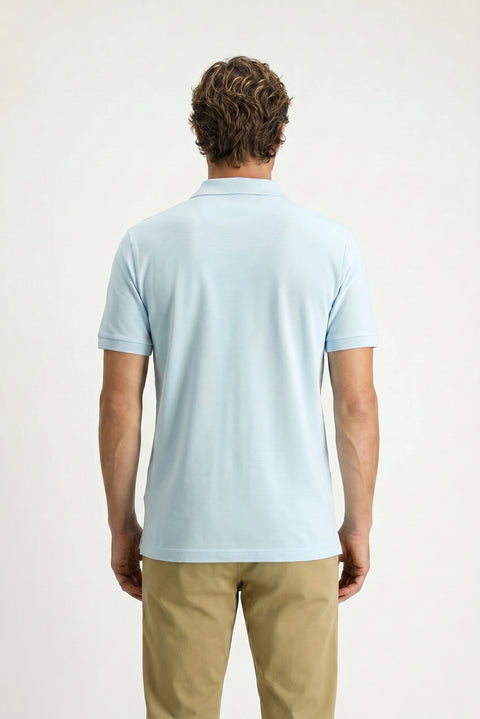 Light Blue Polo Collar Regular Fit Embroidered T-Shirt