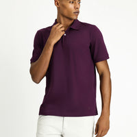 Mürdüm Polo Yaka Regular Fit Nakışlı Tişört