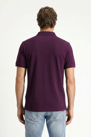 Mürdüm Polo Yaka Regular Fit Nakışlı Pamuk Tişört