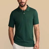 Koyu Yeşil Polo Yaka Regular Fit Nakışlı Pamuk Tişört