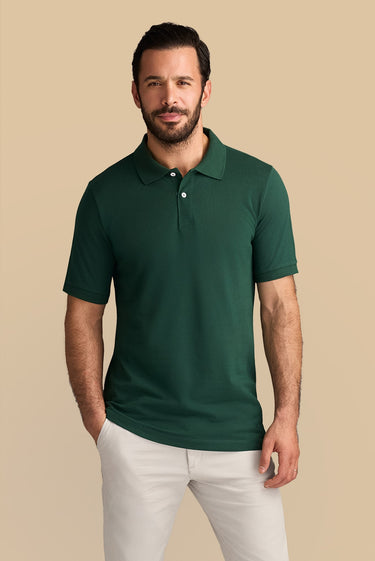 Koyu Yeşil Polo Yaka Regular Fit Nakışlı Pamuk Tişört