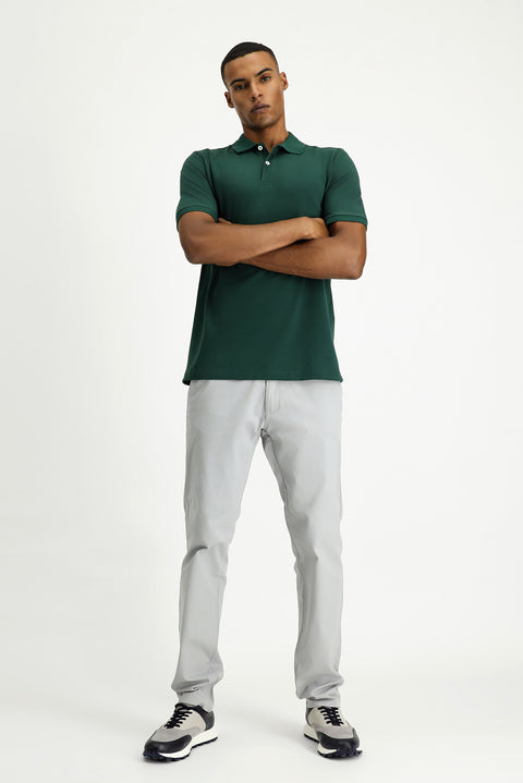 Koyu Yeşil Polo Yaka Regular Fit Nakışlı Pamuk Tişört