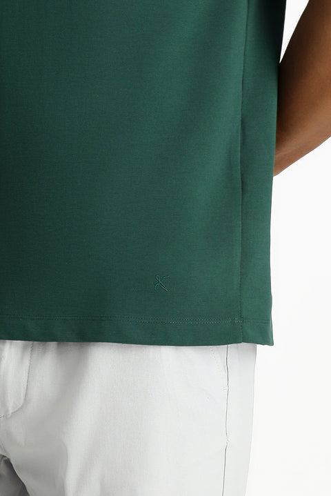 Koyu Yeşil Polo Yaka Regular Fit Nakışlı Pamuk Tişört