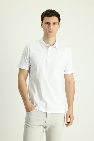 Beyaz Polo Yaka Regular Fit Nakışlı Süprem Pamuk Tişört