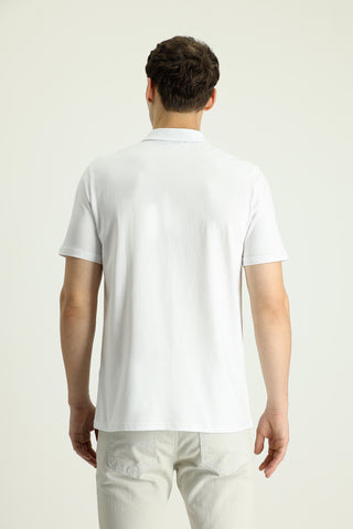 Beyaz Polo Yaka Regular Fit Nakışlı Süprem Pamuk Tişört
