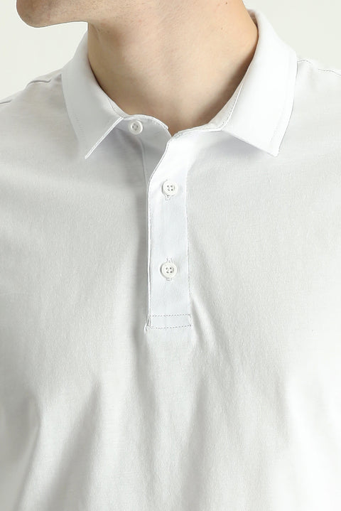 Beyaz Polo Yaka Regular Fit Nakışlı Süprem Pamuk Tişört