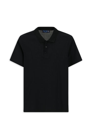 Siyah Polo Yaka Regular Fit Nakışlı Pamuklu Tişört