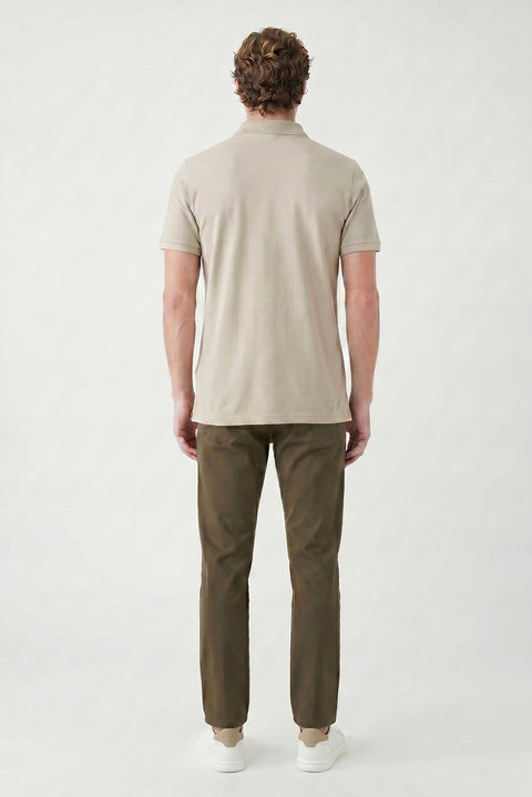 Medium Grey Polo Collar Regular Fit Embroidered Cotton T-Shirt