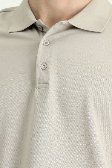 Orta Gri Polo Yaka Regular Fit Nakışlı Pamuklu Tişört