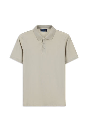 Orta Gri Polo Yaka Regular Fit Nakışlı Pamuklu Tişört