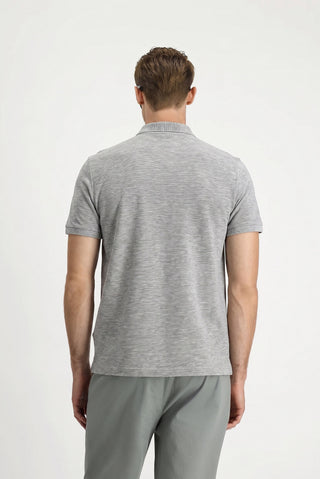 Orta Gri Melanj Polo Yaka Regular Fit Nakışlı Pamuklu Tişört