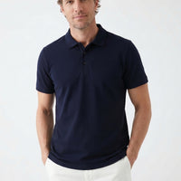 Medium Navy Polo Collar Regular Fit Embroidered Cotton T-Shirt
