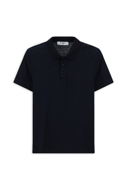 Medium Navy Polo Collar Regular Fit Embroidered Cotton T-Shirt