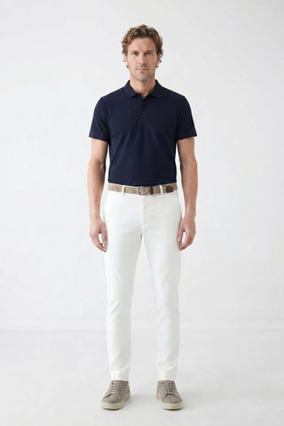 Orta Lacivert Polo Yaka Regular Fit Nakışlı Pamuklu Tişört