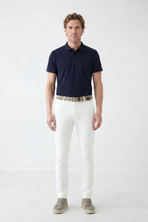 Medium Navy Polo Collar Regular Fit Embroidered Cotton T-Shirt