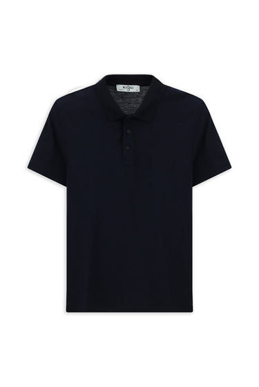 Orta Lacivert Polo Yaka Regular Fit Nakışlı Pamuklu Tişört
