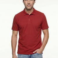 Light Burgundy Polo Collar Regular Fit Embroidered Cotton T-shirt
