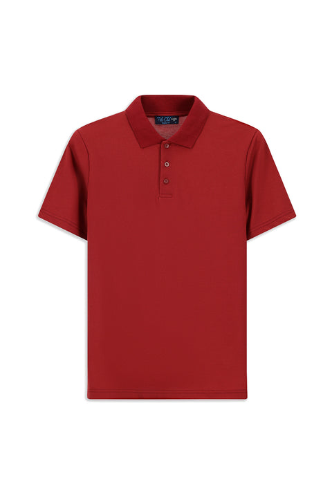 Light Burgundy Polo Collar Regular Fit Embroidered Cotton T-shirt
