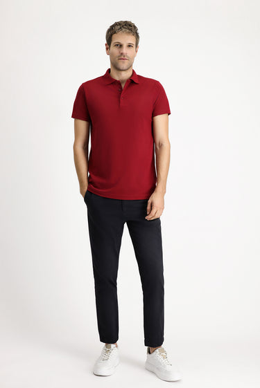 Açık Bordo Polo Yaka Regular Fit Nakışlı Pamuklu Tişört