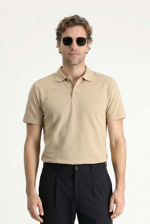 Orta Vizon Polo Yaka Regular Fit Nakışlı Pamuklu Tişört