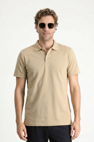 Orta Vizon Polo Yaka Regular Fit Nakışlı Pamuklu Tişört
