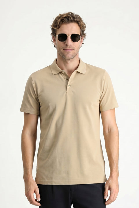 Orta Vizon Polo Yaka Regular Fit Nakışlı Pamuklu Tişört