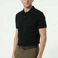 Black Polo Shirt Slim Fit Embroidered 100% Cotton