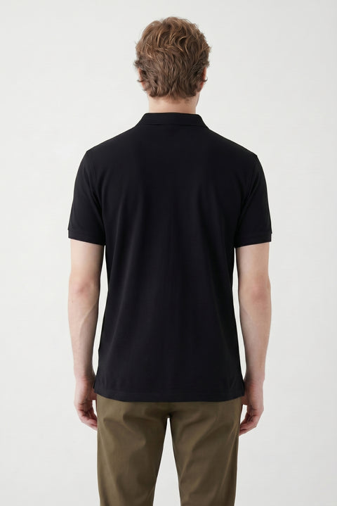 Black Polo Shirt Slim Fit Embroidered 100% Cotton