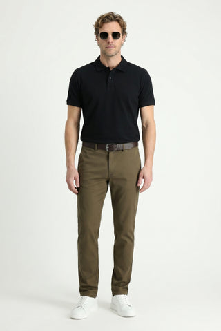 Siyah Polo Yaka Slim Fit Nakışlı %100 Pamuk Tişört