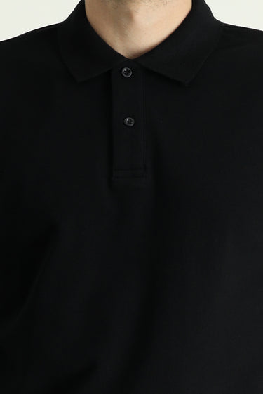 Siyah Slim Fit Dar Kesim Nakışlı Pamuk Polo Yaka Tişört